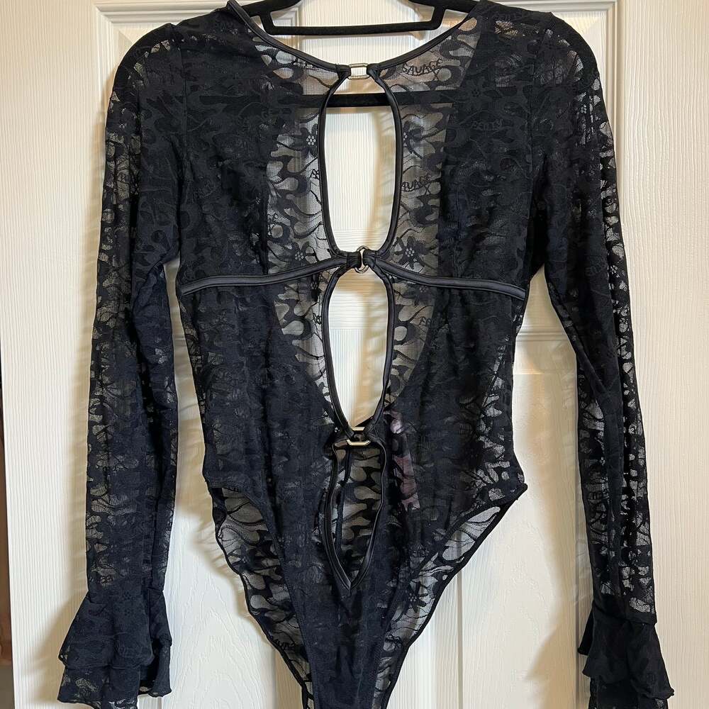 Savage X Fenty Romantic Corded Lace Underwire Teddy Black